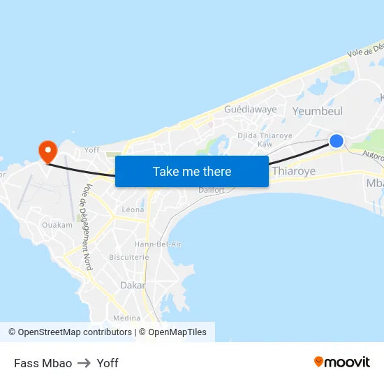 Fass Mbao to Yoff map