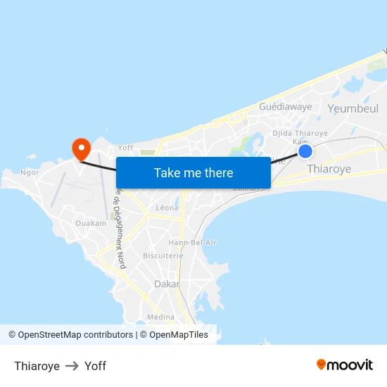 Thiaroye to Yoff map