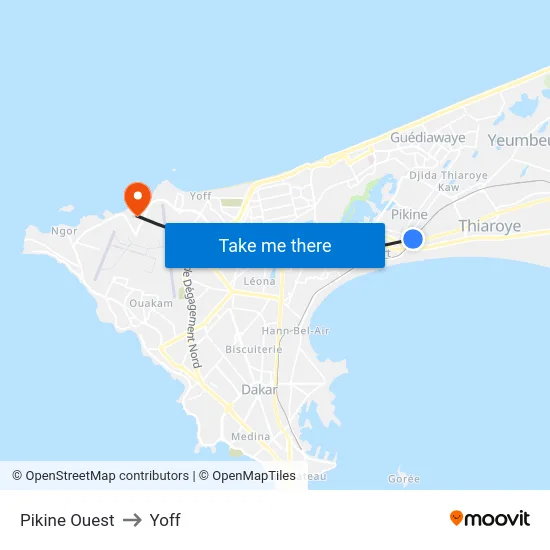 Pikine Ouest to Yoff map