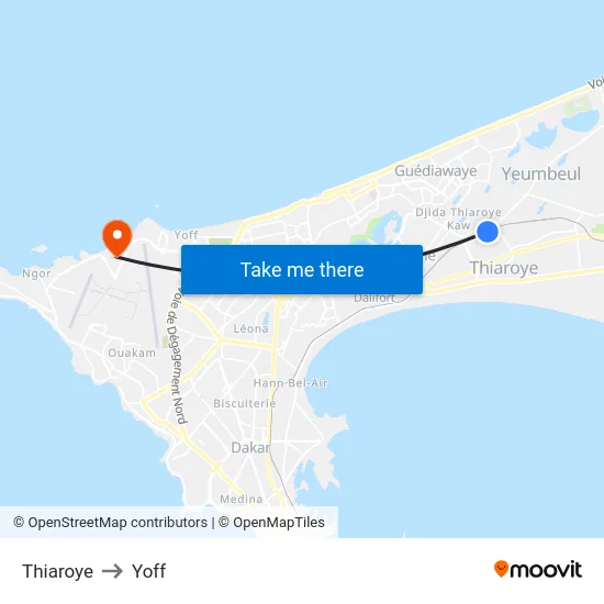 Thiaroye to Yoff map