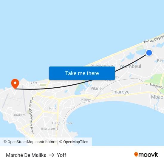 Marché De Malika to Yoff map