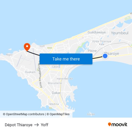 Dépot Thiaroye to Yoff map