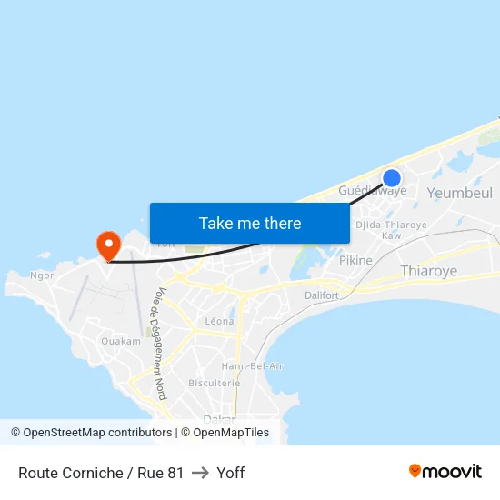 Route Corniche / Rue 81 to Yoff map