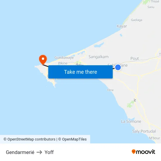 Gendarmerié to Yoff map