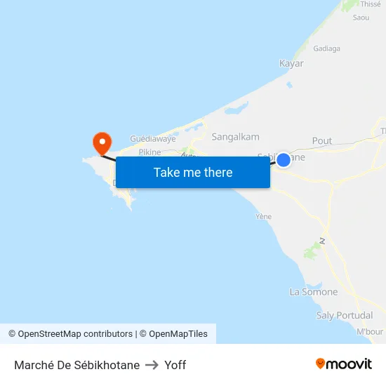 Marché De Sébikhotane to Yoff map