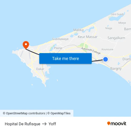 Hopital De Rufisque to Yoff map