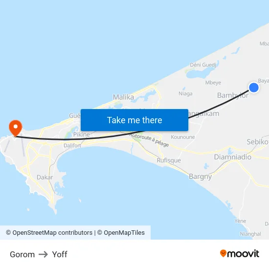 Gorom to Yoff map