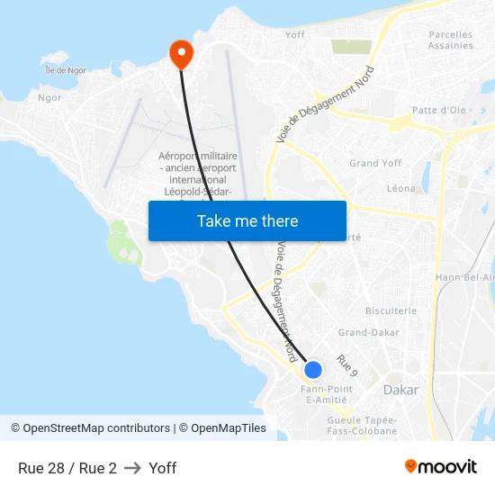 Rue 28 / Rue 2 to Yoff map