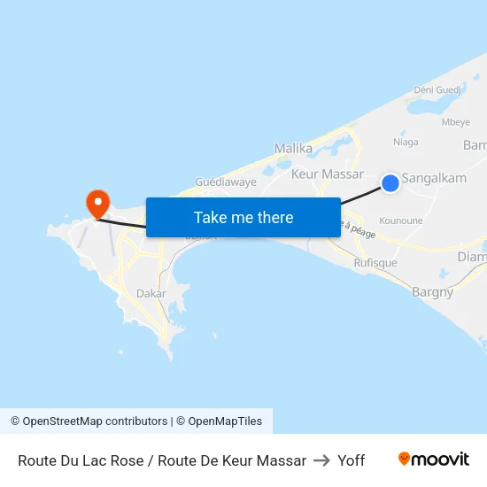 Route Du Lac Rose / Route De Keur Massar to Yoff map