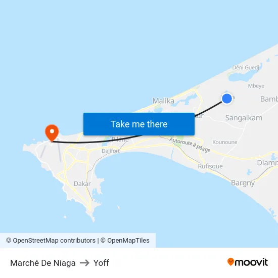 Marché De Niaga to Yoff map