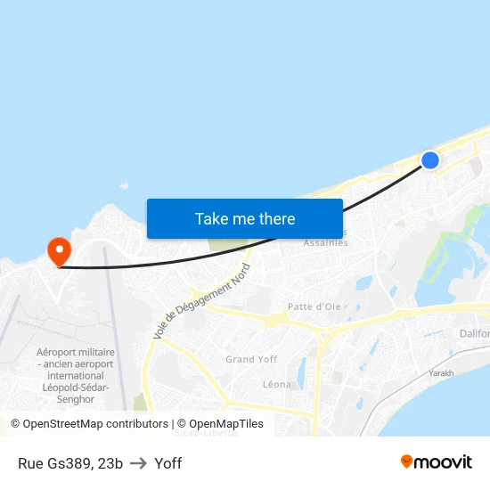 Rue Gs389, 23b to Yoff map