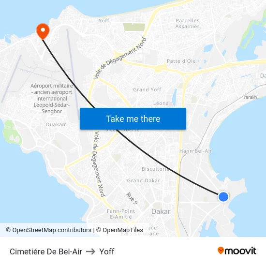 Cimetiére De Bel-Air to Yoff map