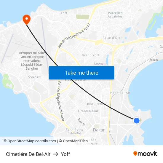 Cimetiére De Bel-Air to Yoff map