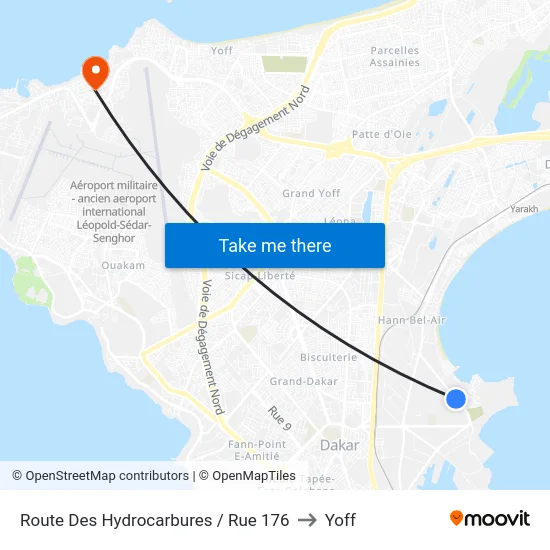 Route Des Hydrocarbures / Rue 176 to Yoff map