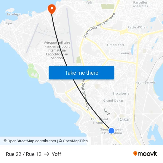 Rue 22 / Rue 12 to Yoff map
