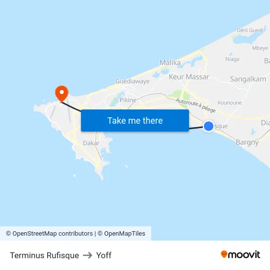 Terminus Rufisque to Yoff map