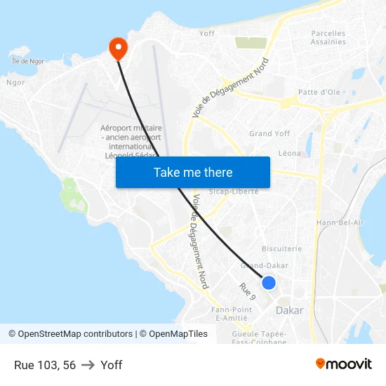 Rue 103, 56 to Yoff map