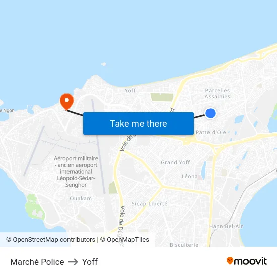 Marché Police to Yoff map