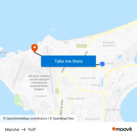 Marché to Yoff map