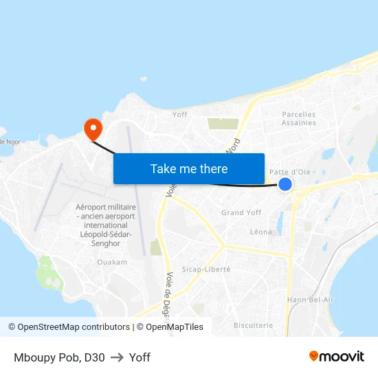 Mboupy Pob, D30 to Yoff map