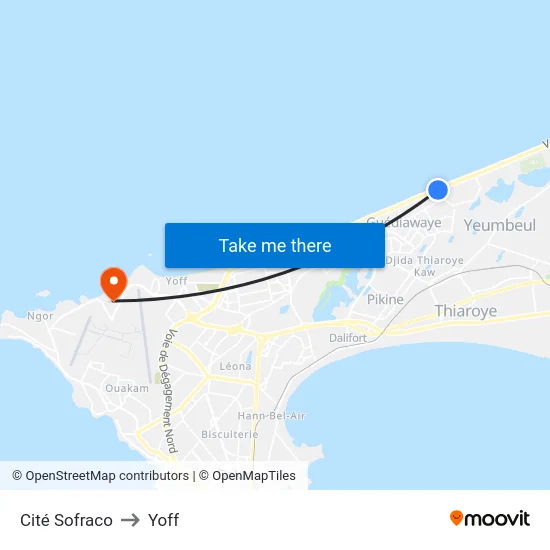 Cité Sofraco to Yoff map