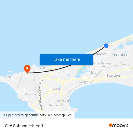 Cité Sofraco to Yoff map