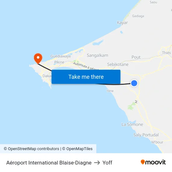Aéroport International Blaise-Diagne to Yoff map