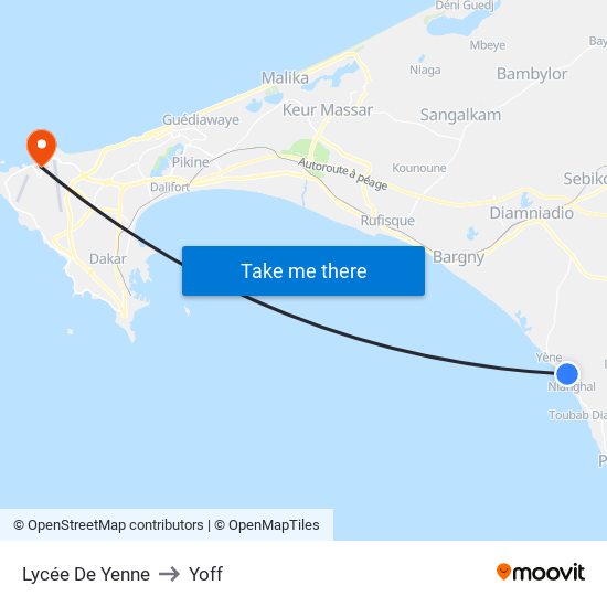 Lycée De Yenne to Yoff map