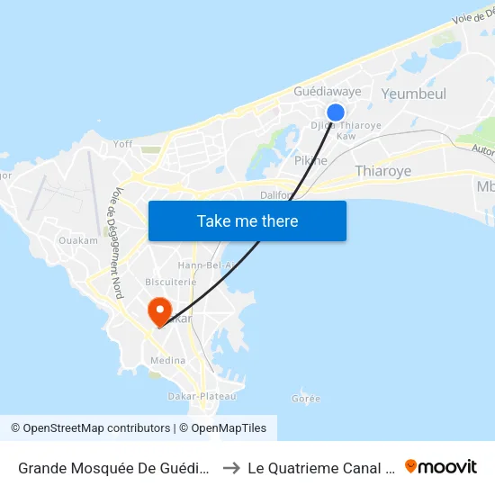 Grande Mosquée De Guédiawaye to Le Quatrieme Canal Fass map