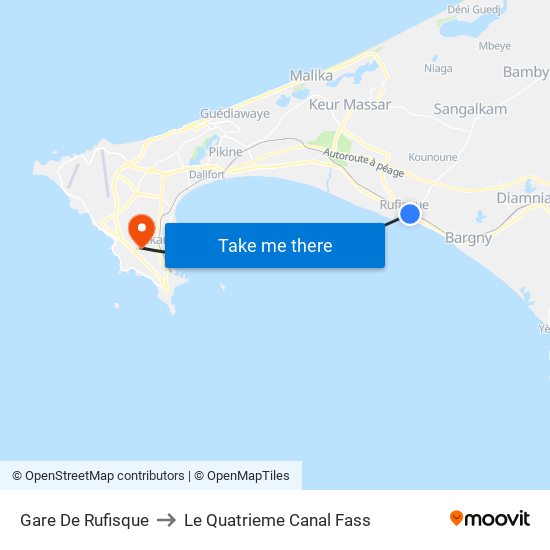 Gare De Rufisque to Le Quatrieme Canal Fass map