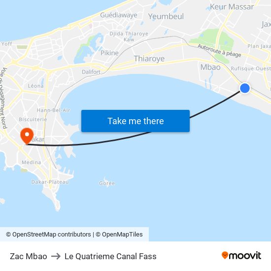 Zac Mbao to Le Quatrieme Canal Fass map
