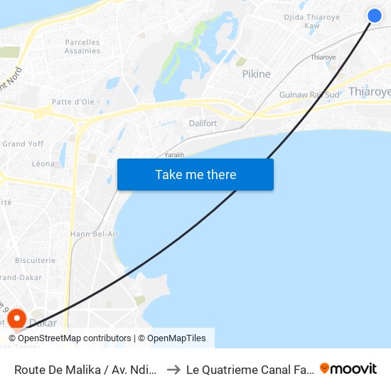 Route De Malika / Av. Ndiaye to Le Quatrieme Canal Fass map