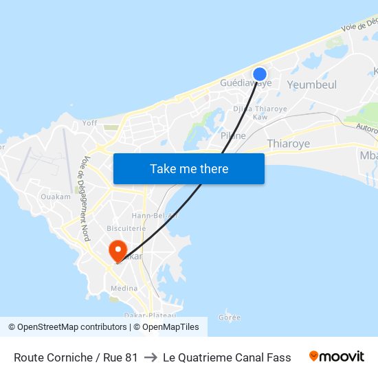 Route Corniche / Rue 81 to Le Quatrieme Canal Fass map