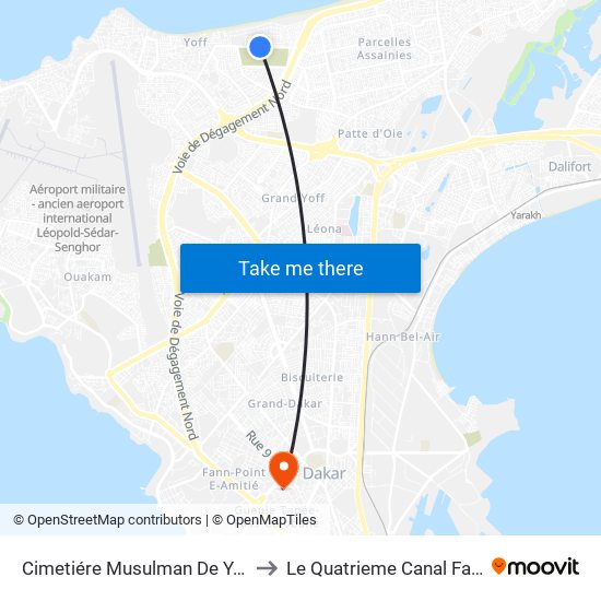 Cimetiére Musulman De Yoff to Le Quatrieme Canal Fass map