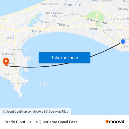 Stade Diouf to Le Quatrieme Canal Fass map