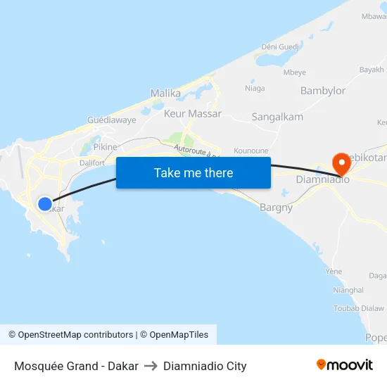 Mosquée Grand - Dakar to Diamniadio City map
