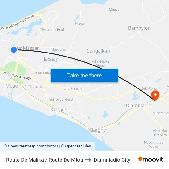 Route De Malika / Route De Mtoa to Diamniadio City map