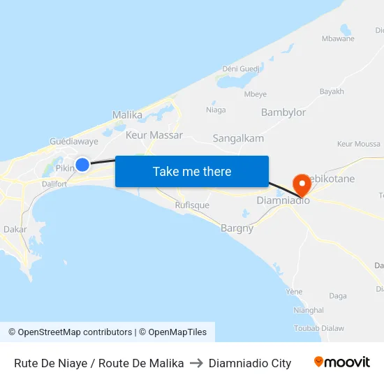 Rute De Niaye / Route De Malika to Diamniadio City map