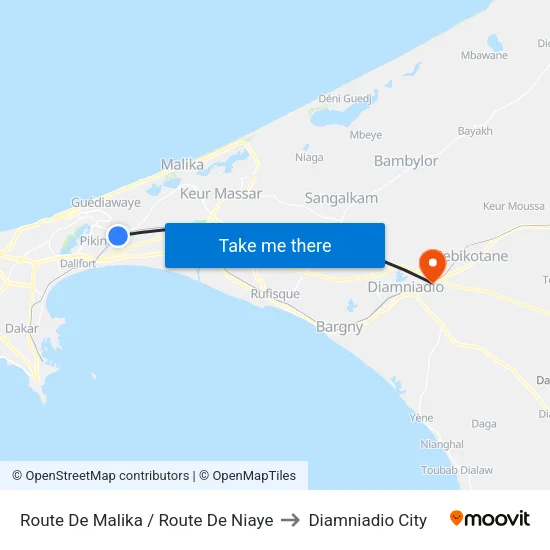 Route De Malika / Route De Niaye to Diamniadio City map