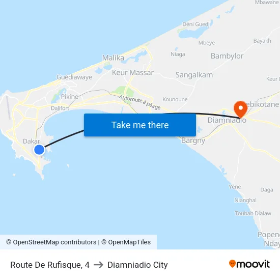 Route De Rufisque, 4 to Diamniadio City map