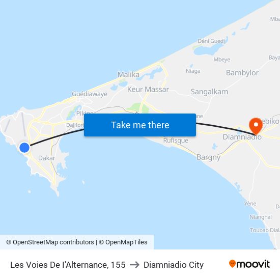 Les Voies De I'Alternance, 155 to Diamniadio City map