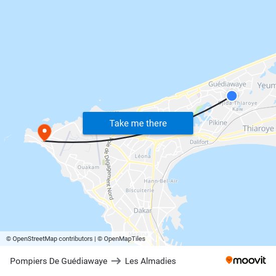 Pompiers De Guédiawaye to Les Almadies map