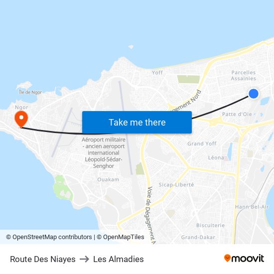 Route Des Niayes to Les Almadies map