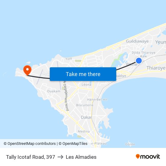 Tally Icotaf Road, 397 to Les Almadies map