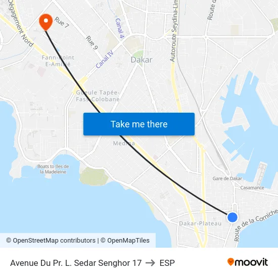 Avenue Du Pr. L. Sedar Senghor 17 to ESP map