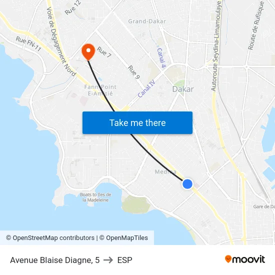 Avenue Blaise Diagne, 5 to ESP map