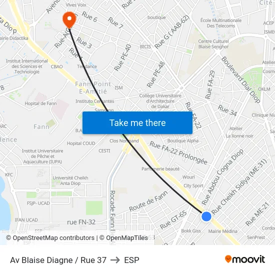 Av Blaise Diagne / Rue 37 to ESP map