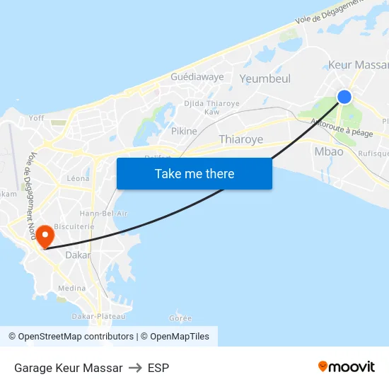 Garage Keur Massar to ESP map