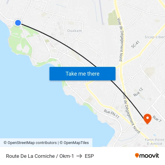 Route De La Corniche / Okm-1 to ESP map
