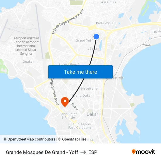 Grande Mosquée De Grand - Yoff to ESP map